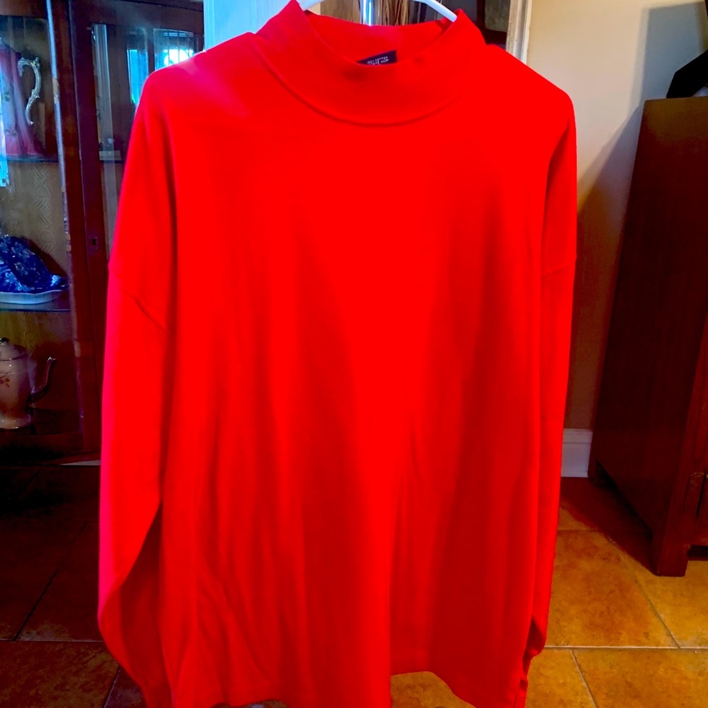 Red mock turtle neck. ROUNDTREE & YORKE.